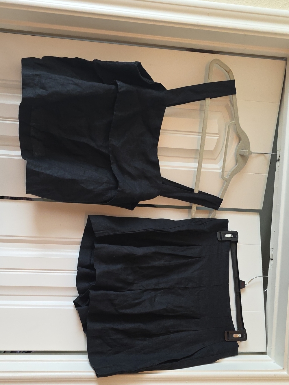 Banana Republic Black Linen-Blend Shorts with Skort Overlay